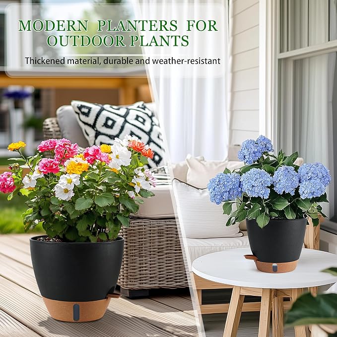 Self Watering Pots for Inoor Ourdoor Plants 10/9/8/7/6.5" Plastic Planters | - Image 8