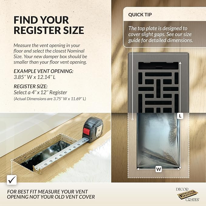Decor Grates AJH412-GM Oriental Floor Register, 4x12 Inches, Gun Metal - Image 3