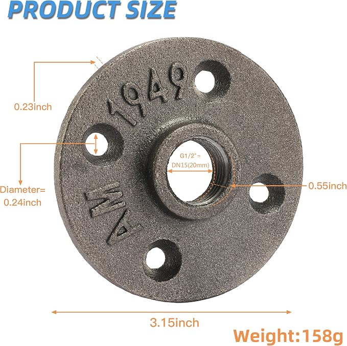 1/2" Heavy Duty Floor Flange, 40 Pack Malleable iron Pipe Flange - Image 2