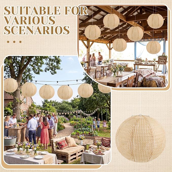 6 Pcs Print Burlap Paper Lanterns Classroom Decor, 16 Inch | Boho Hanging Decor - Image 5
