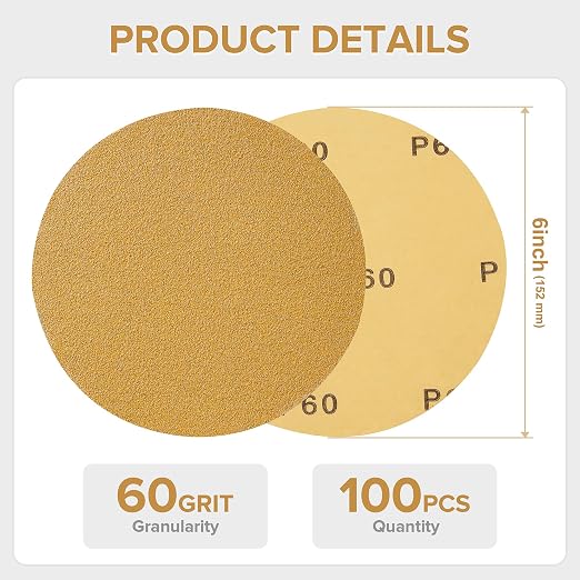100 PCS 6 Inch Gold PSA Sanding Discs 60 Grit Self Adhesive Sticky-Back - Image 3