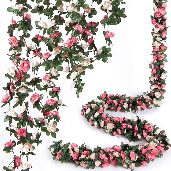 8Pcs x 8.2FT Artificial Flower Garland Floral Rose Vine Decor, Hanging Faux by PONKING