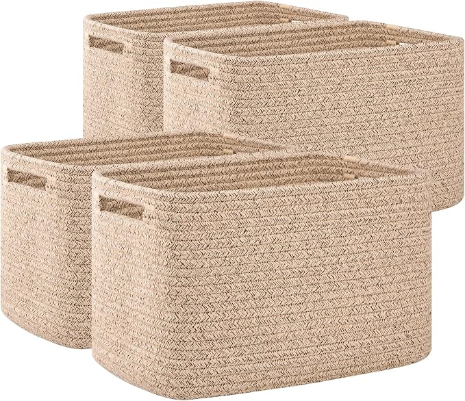 OIAHOMY 4 Pack Storage Baskets for Organizing 24L Cube Storage Bins Brown | by MasterofSpaceOptimization