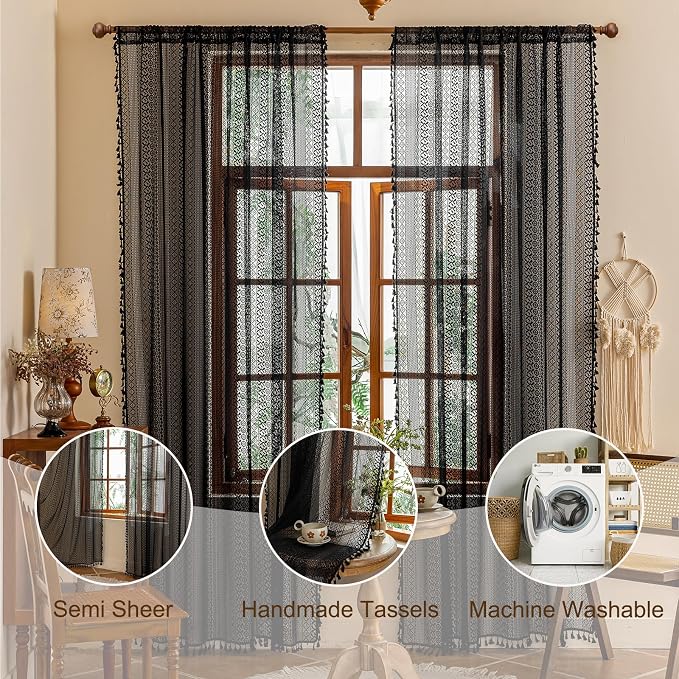 Sutuo Home Lace Boho Curtains 2 Panels - Image 9
