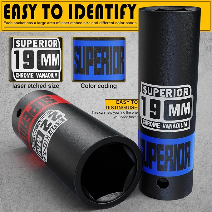 14 Piece 1/2" Drive Impact Socket Set, 8 mm - 24 mm Deep Socket - Image 3
