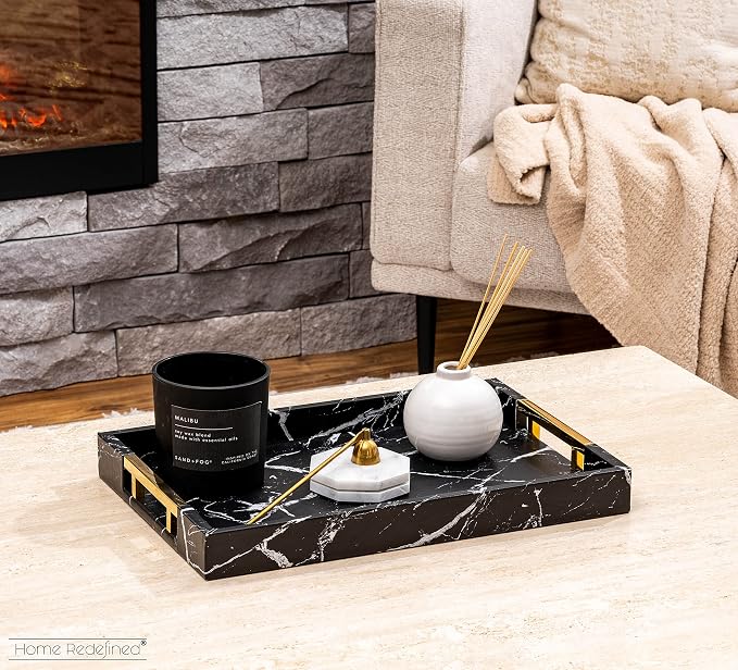 Home Redefined Modern Elegant 17.5"x12" Rectangle Black Marble Faux Leather - Image 2