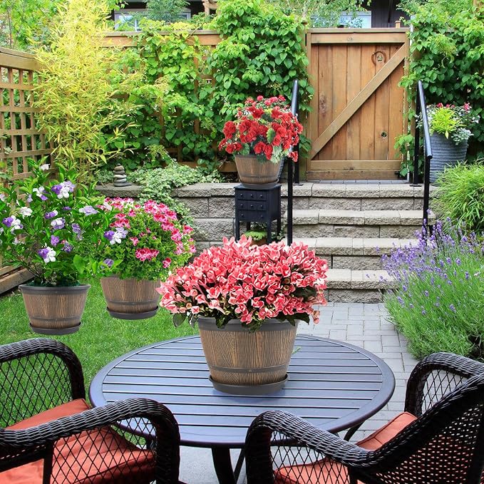 8-inch-Plant-Pots-Indoor-Outdoor, 4 Pack Whiskey Barrel Planters - Image 5