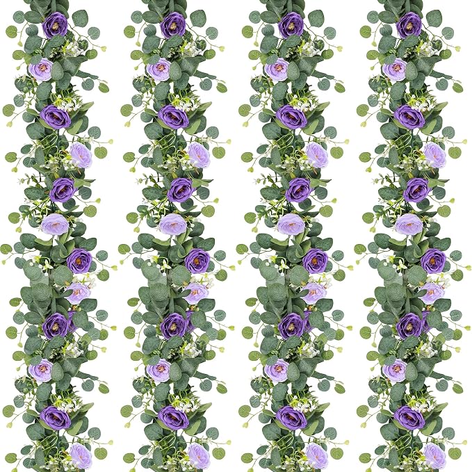 TOCHGREEN 4 Pack Artificial Eucalyptus Flower Garland by TOCHGREEN
