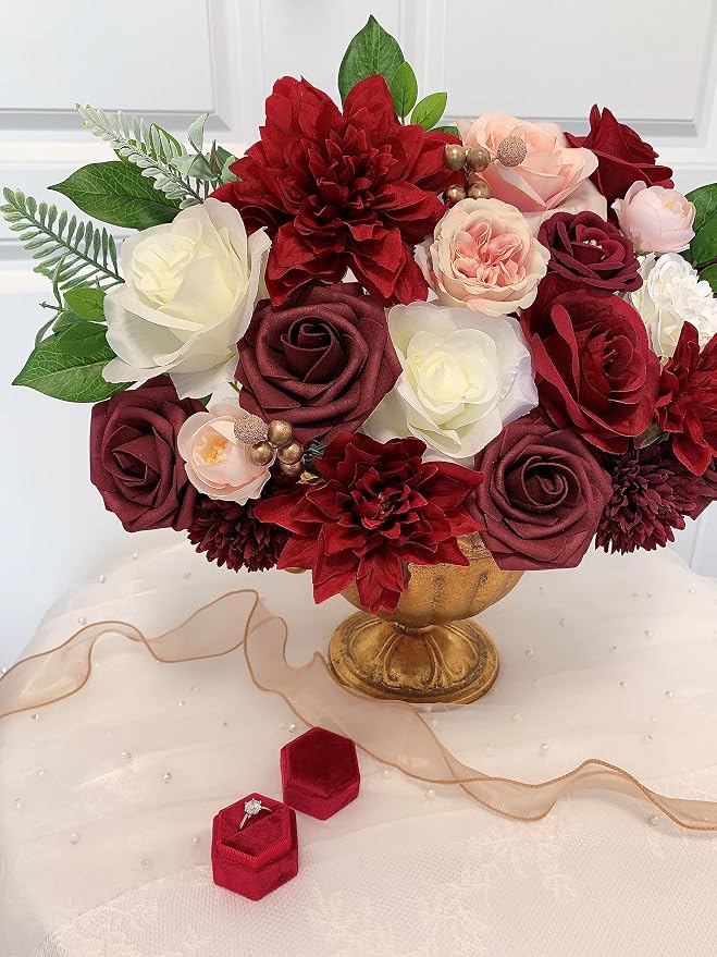 FACINOC Roses Artificial Flowers Red Bouquet Box Set Fake Flower - Image 4
