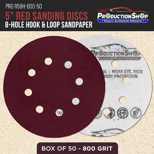 ProductionShop Premium 5" Red 8-Hole Pattern 800 Grit Sanding Discs, Box of 50 - Image 2