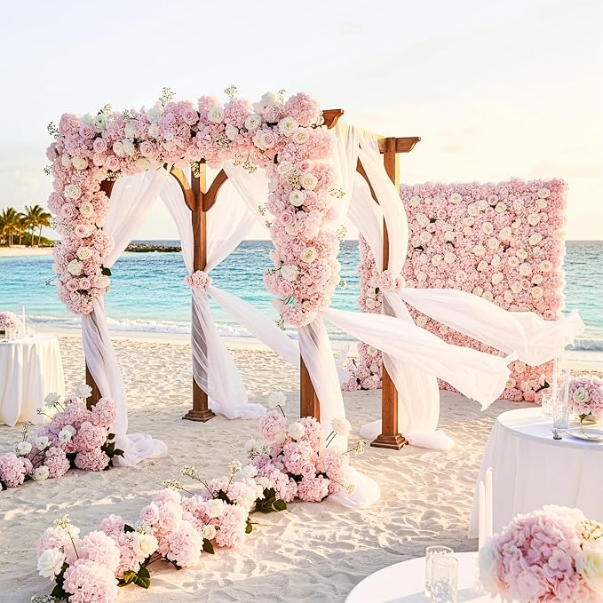 Auihiay 204Pcs Pink Hydrangea Artificial Flowers Bulk, Silk Hydrangeas | - Image 2