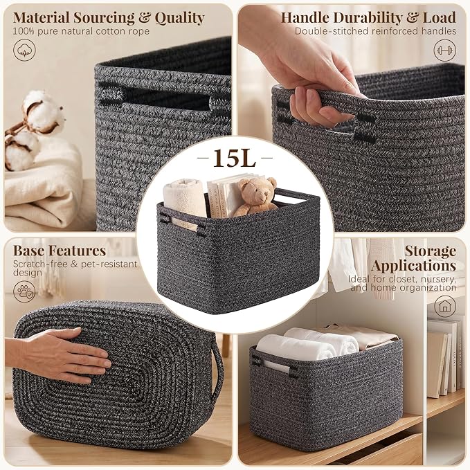 OIASKET 4Packs Natural Cotton Rope Storage Baskets - Image 3