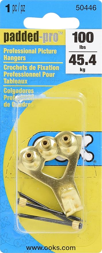 OOK Picture Hanger, 100lb Capacity, 1 Set, Brass Finish | Padded back - Image 2