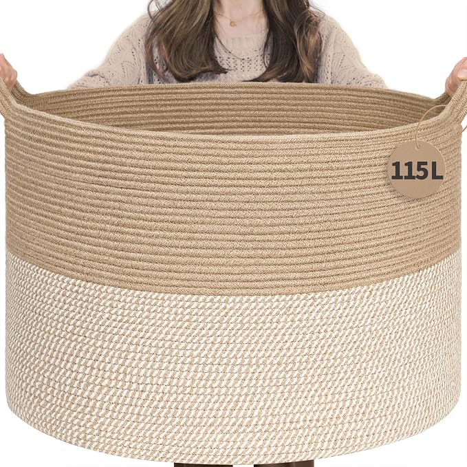 INDRESSME 115L Extra Large Woven Wicker Blanket Basket Living Room | Wicker by INDRESSME