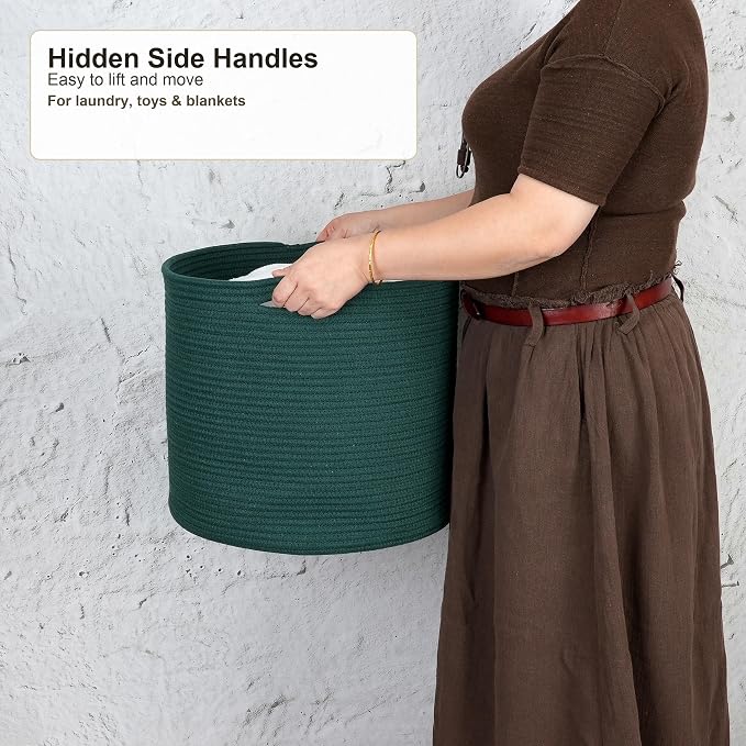XUANGUO Cotton Rope Basket For Girls Boys Kids 16”X14” dark green | Baby - Image 3