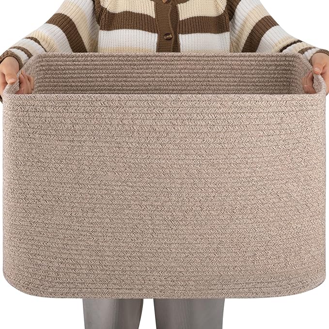 OIAHOMY XXLarge Rectangle Blanket Basket-96L, Cotton Woven Basket by MasterofSpaceOptimization