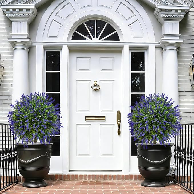 22'' Artificial Lavender Boxwood Topiary Ball Trees, Lifelike Outdoor Plant - Image 2