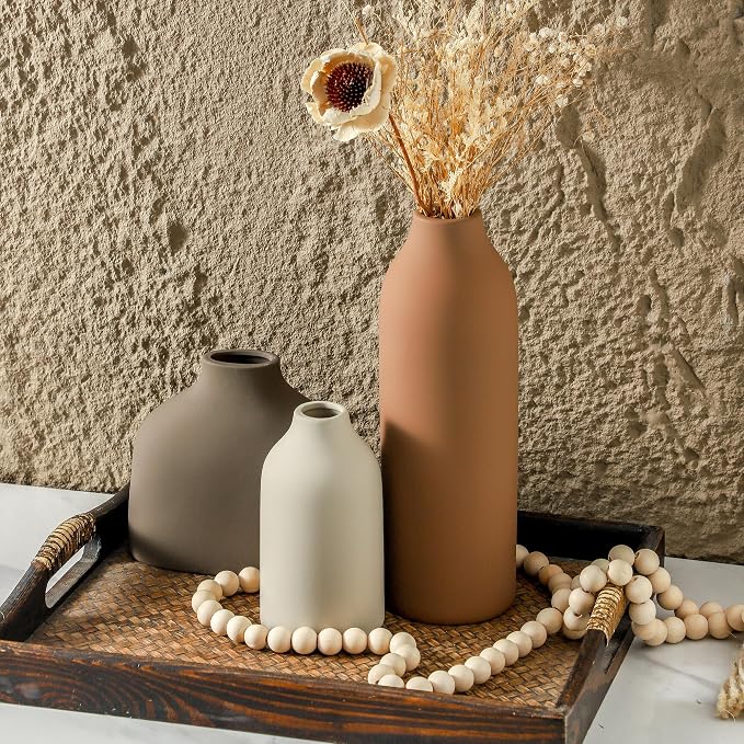 Enra Ceramic Vase Set of 3, Modern Minimalist Vases - Image 5
