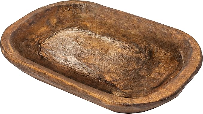 Decorative Wooden Dough Bowl Approx 10x14 Inch, Hand Carved Spanish Oak | Made by MainEventUSA