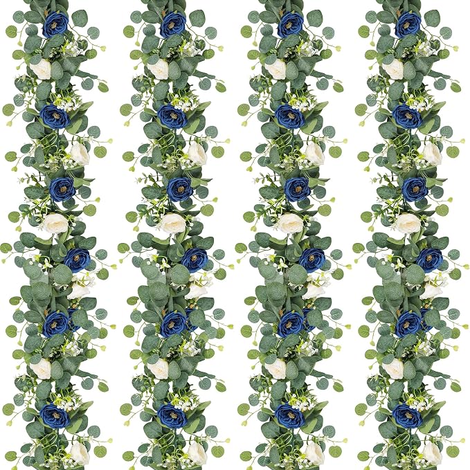 TOCHGREEN 4 Pack Artificial Eucalyptus Flower Garland by TOCHGREEN