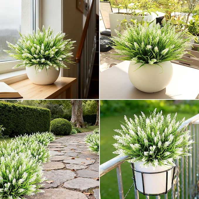 16PCS Artificial Flowers Outdoor, Fake White Monkey Grass Plants | UV Resistant - Image 8