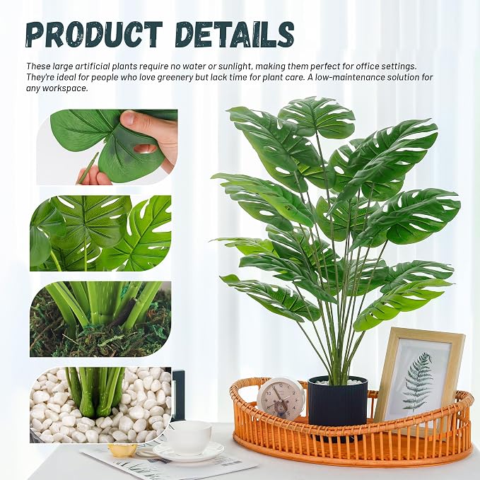 Der Rose 28" Fake Plants, Monstera Floor Plant, reception area and hallway decor - Image 4