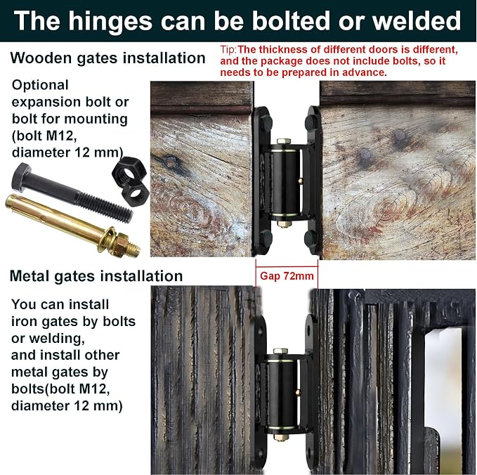 7in Heavy Duty Gate Hinges, 1100 lbs Max Load, 90° in/Outward Smooth Open | 2Pcs - Image 5