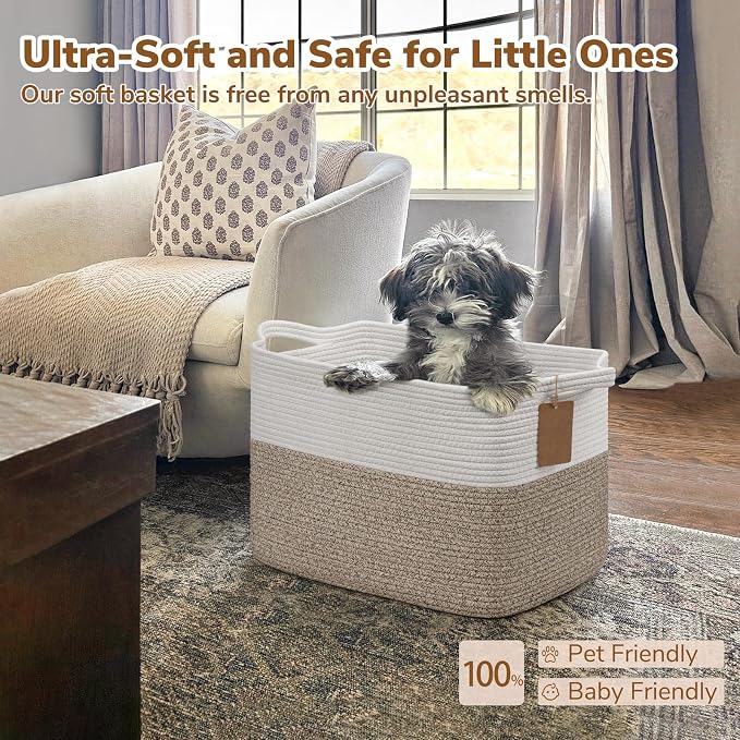 Goodpick 50L Large Woven Rope Storage Basket, Light Brown | 18" × 14" × 12" - Image 6