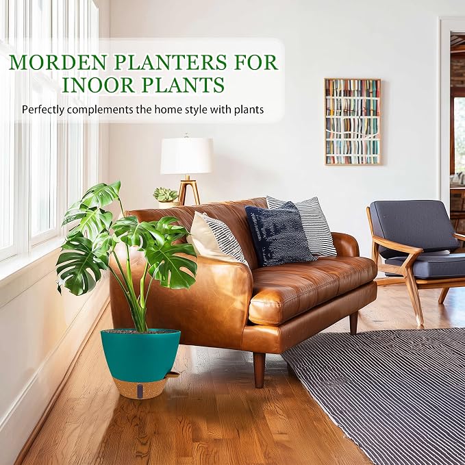 2 Pack 10 inch Plant Pots, Plastic Self Watering Planters | Drainage Holes - Image 2