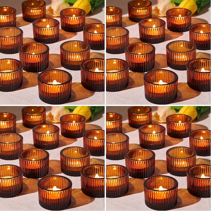 HAVITI 96 Pack Amber Tealight Candle Holders, Glass Votive Candle Holders Fall by LOVELIGHTLOVELIFE