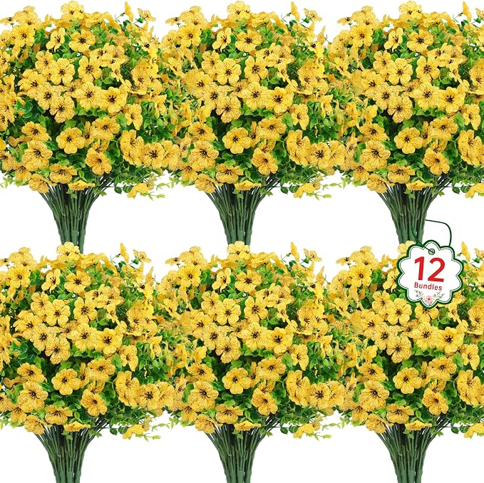 12 Pcs Artificial Flowers for Outdoors Decorations, UV resistant, faux plastic by OuddyDecor