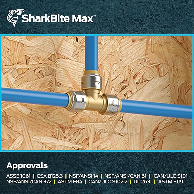SharkBite Max 1/2 Inch Tee, Push to Connect Brass Plumbing Fitting, PEX Pipe - Image 6