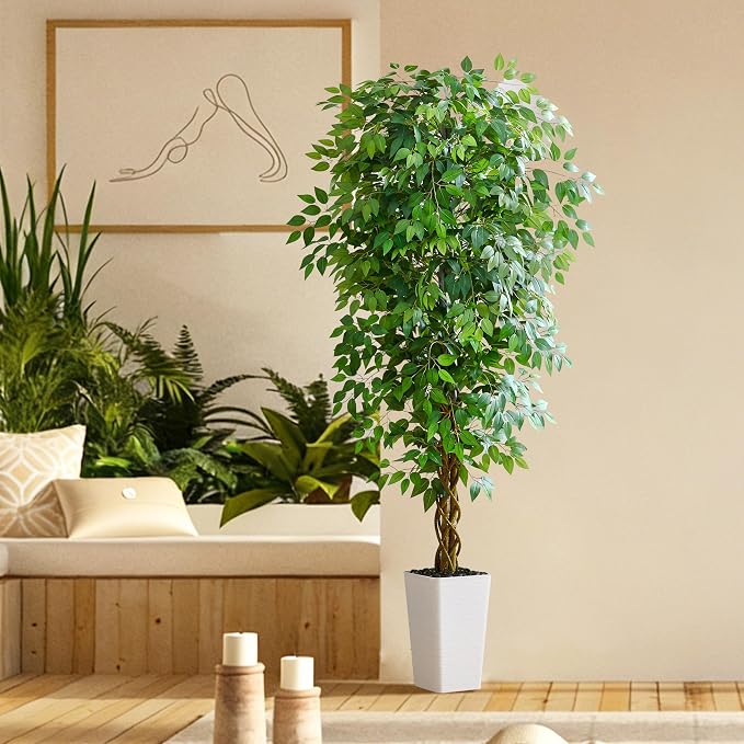 7FT Artificial Ficus Tree, 84 Inch Realistic Faux Silk Ficus Floor Plant - Image 2
