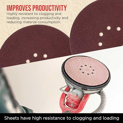 ProductionShop Premium 9" Red 8-Hole Pattern 60 Grit Sanding Discs, Box of 20 - Image 5