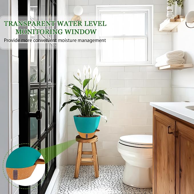 2 Pack 10 inch Plant Pots, Plastic Self Watering Planters | Drainage Holes - Image 5