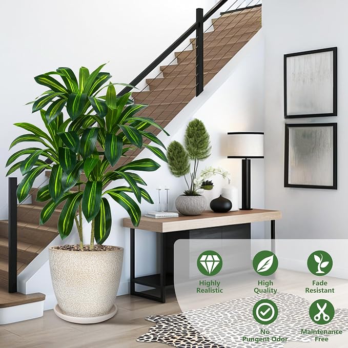 2 Pack Artificial Dracaena Tree, 4FT Fake Indoor Plant - Image 5