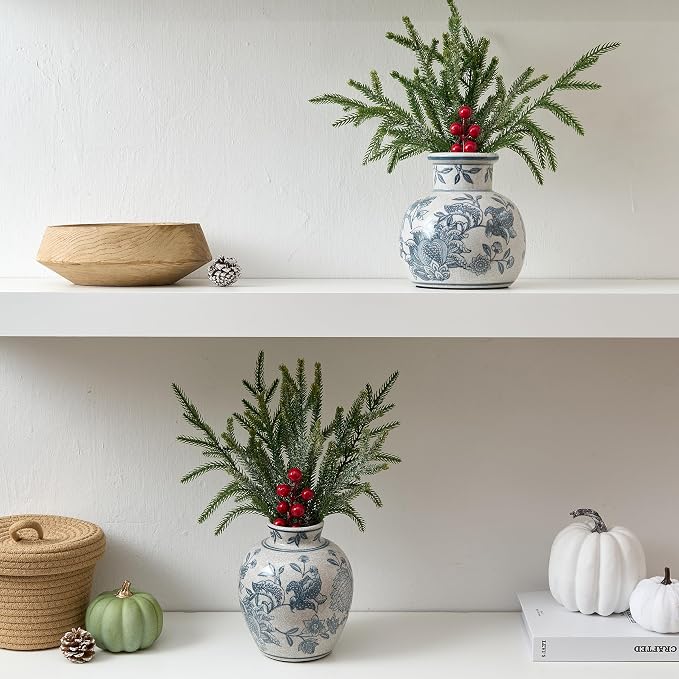 SIDUCAL Blue and White Vintage Vase | 6 Inch Ceramic Chinoiserie Floral | Retro - Image 9