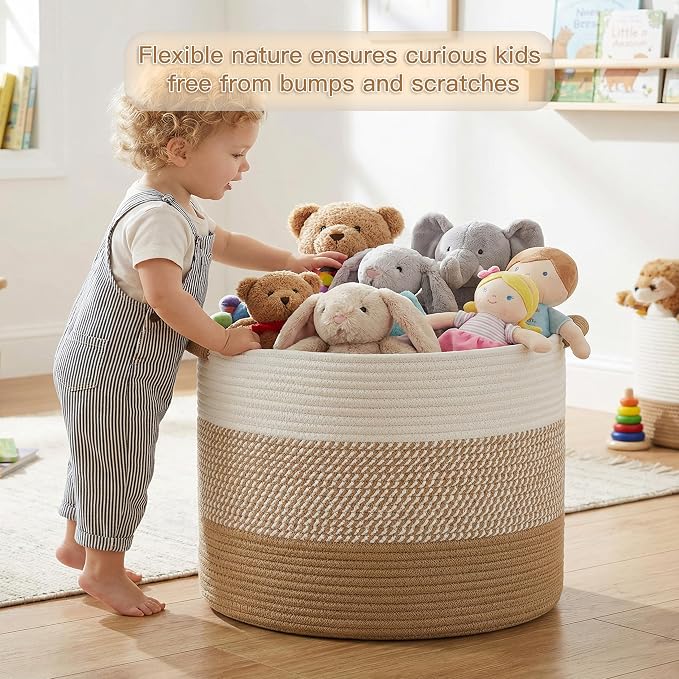 Artfeel 100L Large Cotton Rope Basket, Decorative Woven Blanket Storage - Image 2