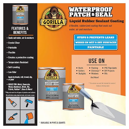 Gorilla Waterproof Patch & Seal Liquid Rubber Sealant, Crystal Clear - Image 2