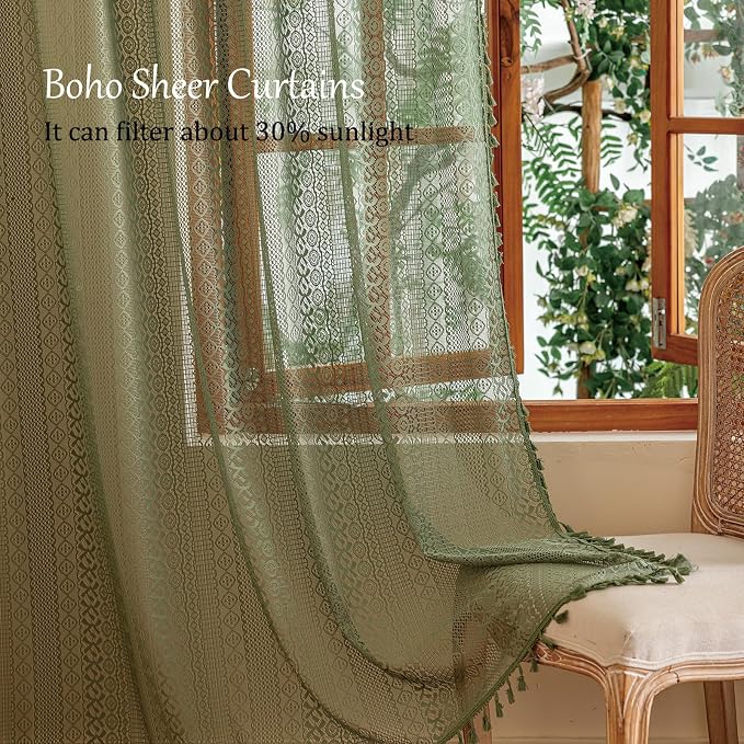 Sutuo Home Boho Lace Sheer Curtains 2 Panels - Image 4