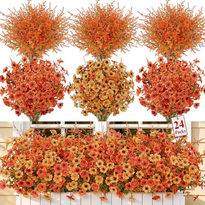 SHareconn 24Pcs Artificial Fall Flowers UV Resistant Fake Mums by SHareconn