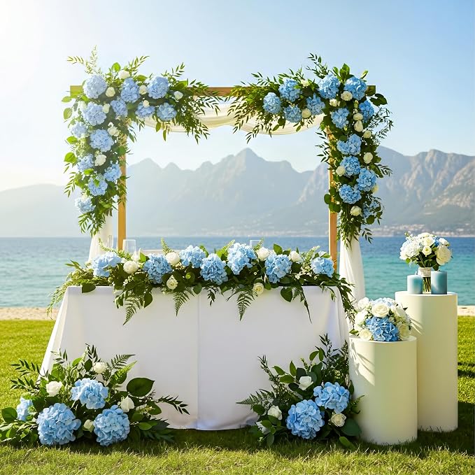 Auihiay 64Pcs Blue Hydrangea Artificial Flowers, Silk Hydrangeas Decor | - Image 7