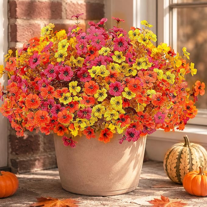 Artificial Faux Mums Fall Flowers Plants - Image 5
