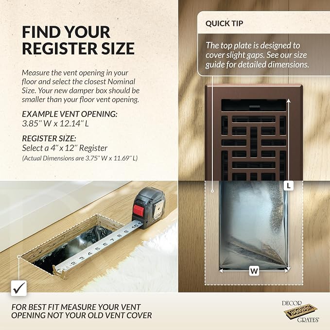 Decor Grates Metal Oriental Decorative Air Vent Cover 4x12 Floor Register – - Image 3