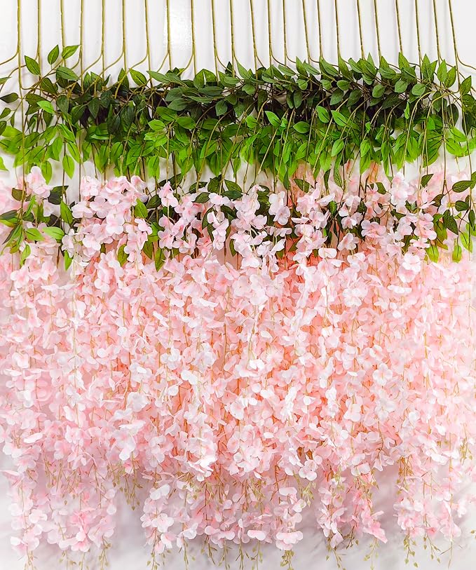 Wisteria Hanging Flowers 24 Pack Artificial Flowers Fake Wisteria Vine Rattan by HanYun
