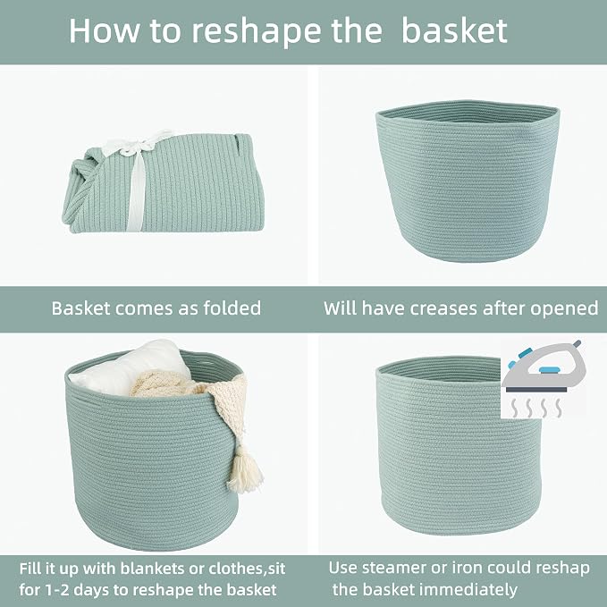 XUANGUO Cotton Rope Basket For Girls Boys Kids 16”X14” green | Baby Laundry - Image 7