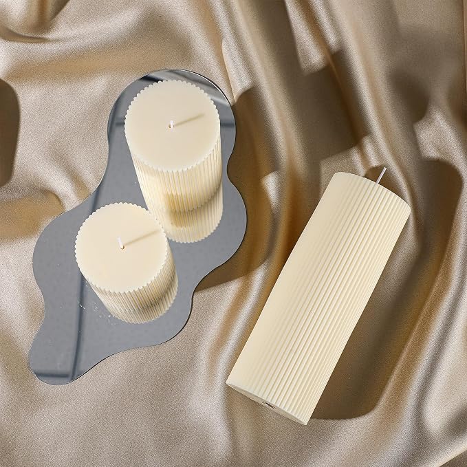 Conelist Ribbed Pillar Candles Set of 3, Width 3" High 4" 6" 8" - Image 6