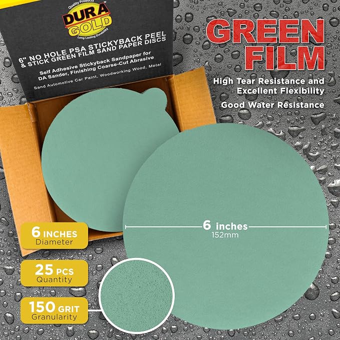 Dura-Gold Premium 6" Green Film PSA Sanding Discs - Image 2