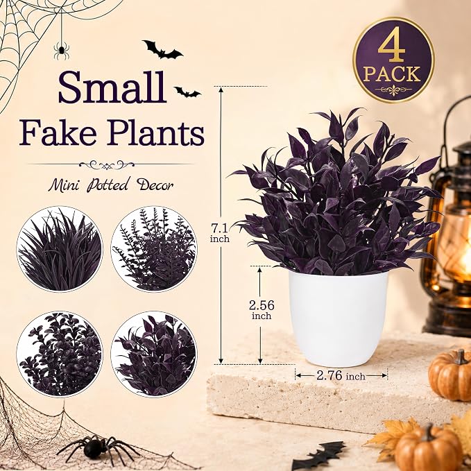 Der Rose 4 Pack Purple Artificial Plants in Pots, Halloween Fall Decor | - Image 3