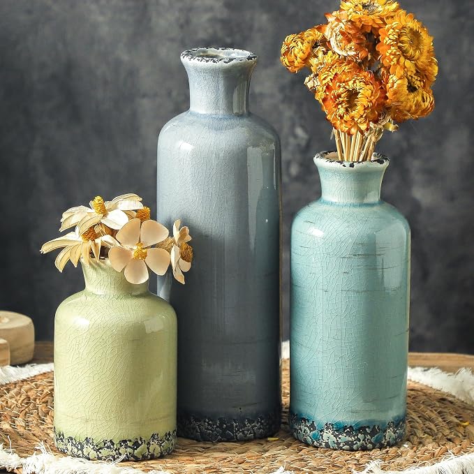 Ceramic Vase Set of 3, Flower Vases Home Decor, Neutral Pottery Rustic by ooit